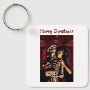 Porte-clés Joyeux Noël. Squelette drôle avec femme