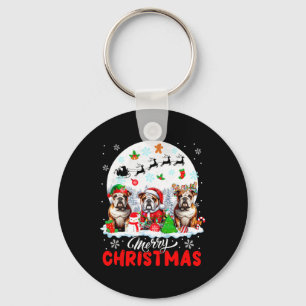 Porte-clés Joyeux Noël Trois Chiens-taureaux de Père Noël Elf