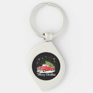 Porte-clés Joyeux Noël Vintage Camion Rouge Père Noël Arbre F