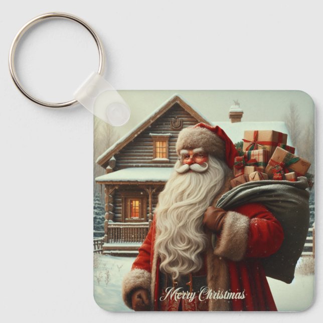 Porte-clés Joyeux Noël vintage Père Noël (Recto)
