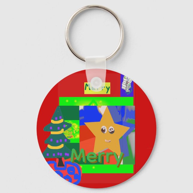 Porte-clés Joyeux nom vert sur Noël rouge  (Recto)