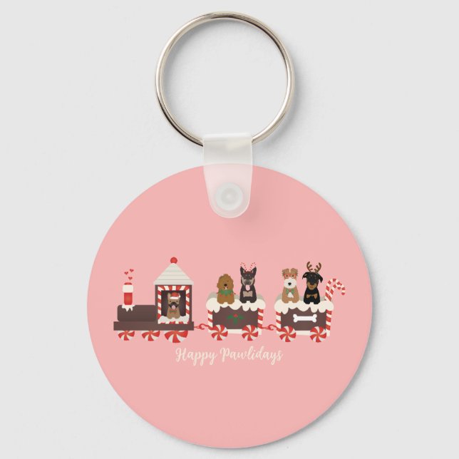 Porte-clés Joyeux Pawlidays Chien Noël Train de Fêtes (Recto)