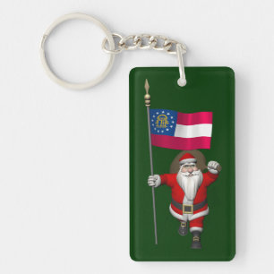 Porte-clés Joyeux Père Noël Avec Drapeau De Géorgie