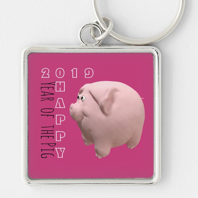 Porte-clés Joyeux PIg personnalisé Année 3D Choix de couleur  (Devant)