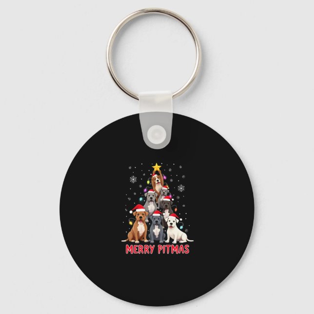 Porte-clés Joyeux Pitmas Pitbull Chien Pull de Noël Moche Tr (Recto)