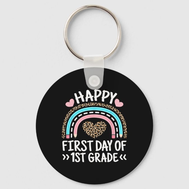 Porte-clés Joyeux premier jour de 1ère année Leopard Rainbow  (Recto)
