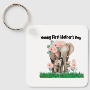 Porte-clés joyeux premier jour de mère mignon éléphant