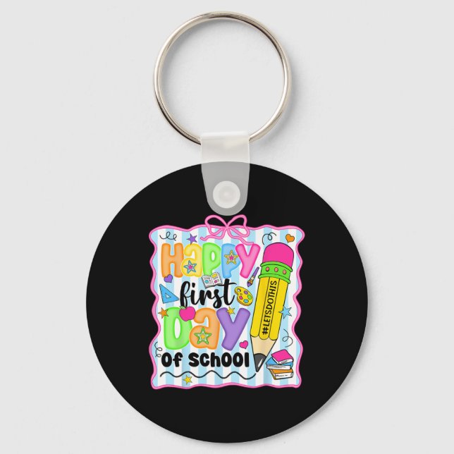 Porte-clés Joyeux premier jour d'école crayon enseignant enfa (Recto)