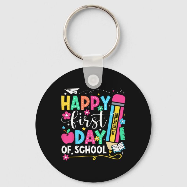 Porte-clés Joyeux premier jour d'école crayon enseignant enfa (Recto)