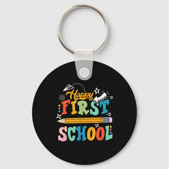 Porte-clés Joyeux premier jour d'école professeur élève enfan (Recto)