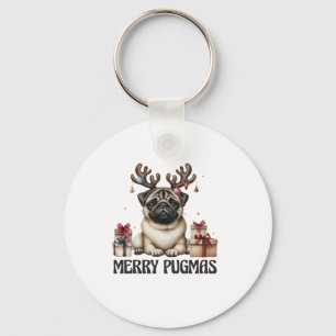 Porte-clés Joyeux Pugmas Joyeux Noël Drôle chien Carlin
