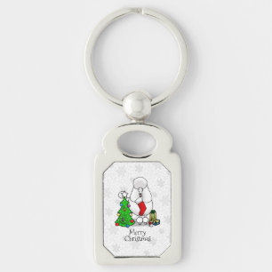 Porte-clés Joyeux sapin de Noël 2 caniche (blanc) chien migno