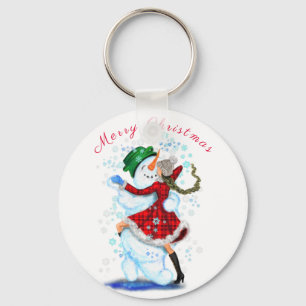 Porte-clés Joyeux Snowman et Fille Dance Tango fête de Noël