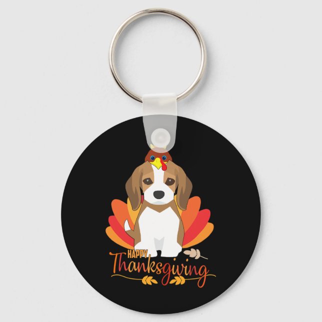 Porte-clés Joyeux Thanksgiving avec Beagle de dinde Chien drô (Recto)