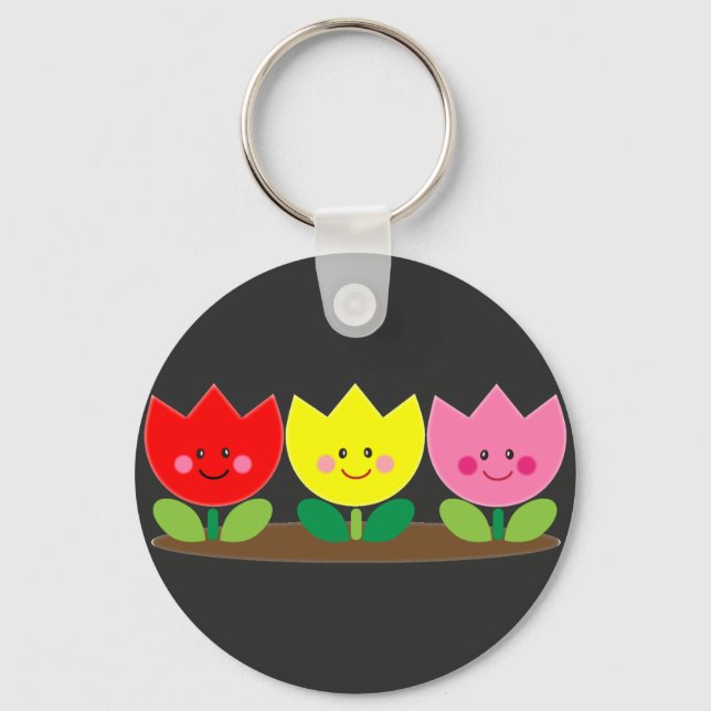 Porte-clés Joyeux visage Tulip Fleurs Jardin art (Recto)