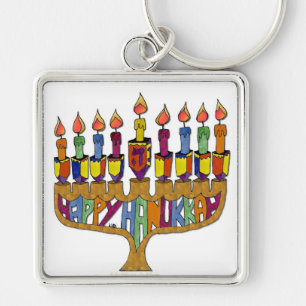 Porte-clés Judaica Joyeux Hanukkah Toupie Menorah