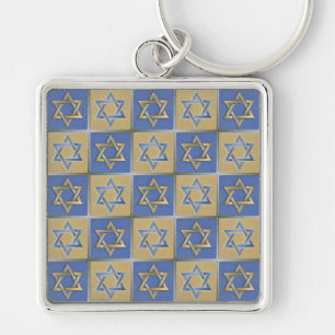 Porte-clés Judaica Star Of David Metal Gold Blue