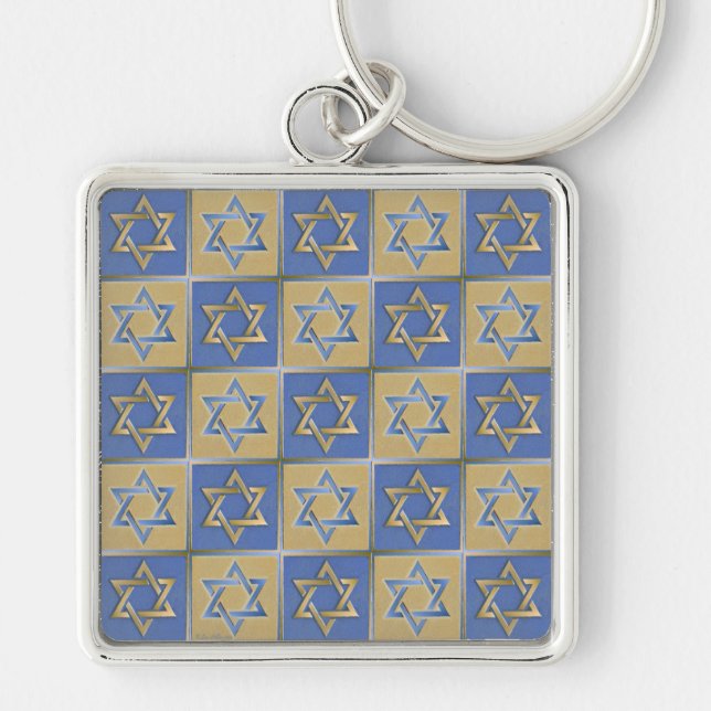 Porte-clés Judaica Star Of David Metal Gold Blue (Devant)