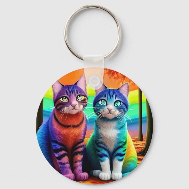 Porte-clés Jumeaux de chats Art numérique-56467 (Recto)
