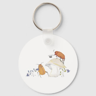 Porte-clés June Bugs, Mushroom and Blue Flowers