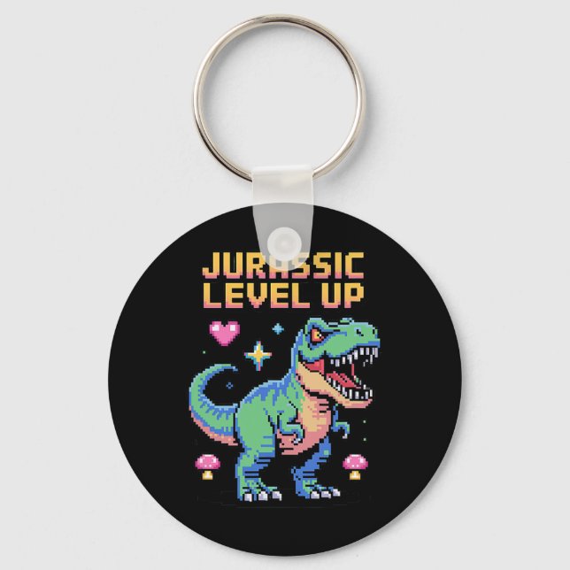 Porte-clés Juric Level Up Pixel Dinosaur Retro Gamer 1  (Recto)