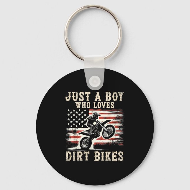 Porte-clés Just A Boy Who Loves Dirt Bikes American Flag Moto (Recto)
