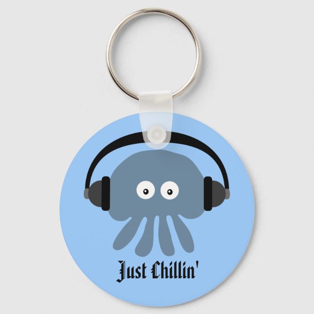 Porte-clés Juste Chillin' Blue Jellfish avec casques (Recto)