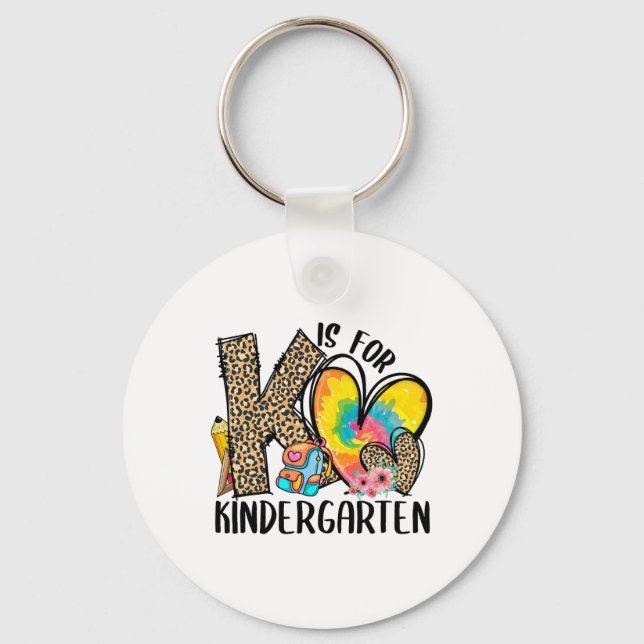 Porte-clés K est pour l'enseignant de maternelle Léopard cœur (Recto)