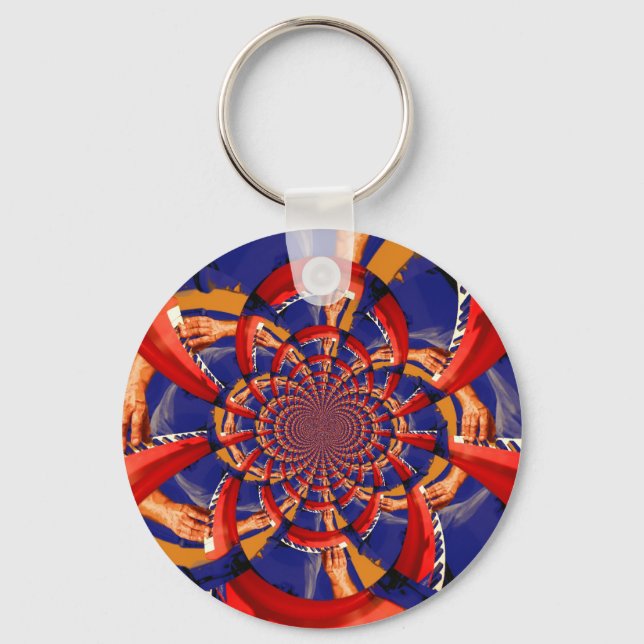 Porte-clés kaléidoscope main jeu clavier rouge orange bleu (Recto)