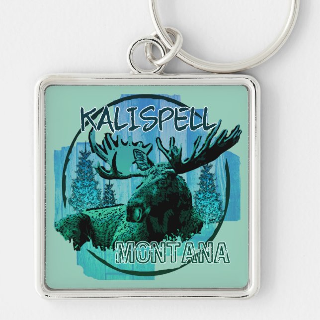 Porte-clés Kalispell Montana porte - clé d'orignal rustique (Devant)