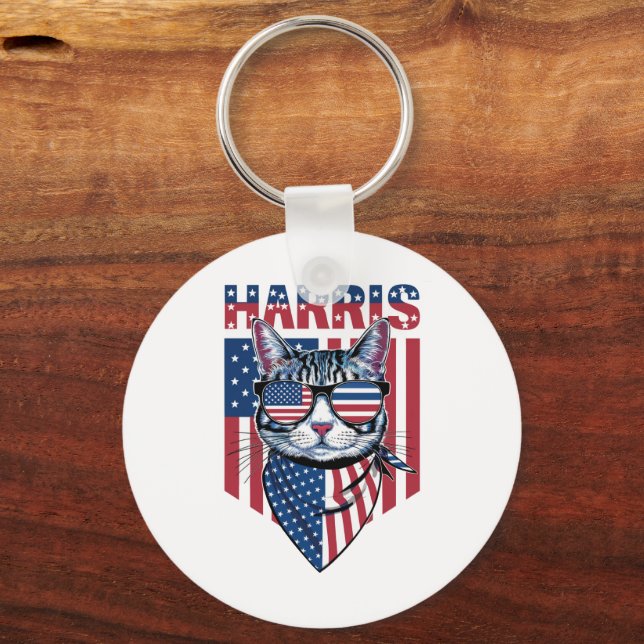 Porte-clés Kamala Harris pour le président 2024 Funny Cat (Recto)