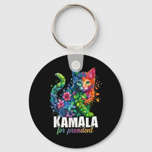 Porte-clés Kamala Harris Président Cute Cat Floral Femini