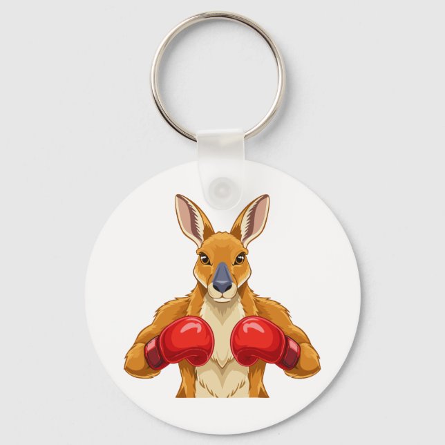 Porte-clés Kangourou animé avec des gants de boxe rouges  (Recto)