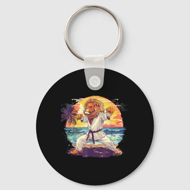 Porte-clés Karate Lion Plage Coucher de soleil Kickboxing Tae (Recto)