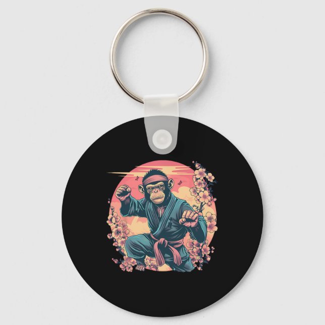 Porte-clés Karate Monkey Sakura Jiu-jitsu Mma Arts Martiaux K (Recto)