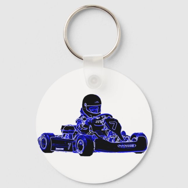 Porte-clés Kart Racing Blue and White (Recto)
