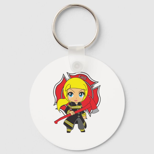 Porte-clés Kawaii Blonde Pompier Girl (Recto)