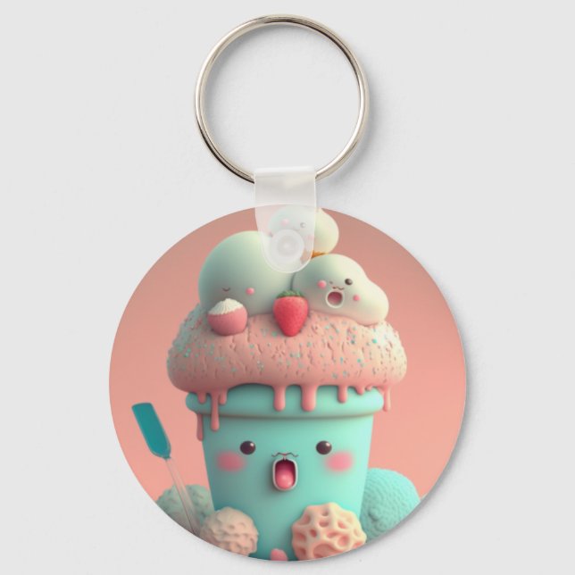 Porte-clés Kawaii carnet de crème glacée rose (Recto)