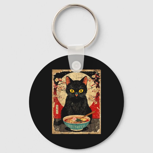 Porte-clés Kawaii Cat Eating Ramen Noodles Funny Anime Gift G (Recto)