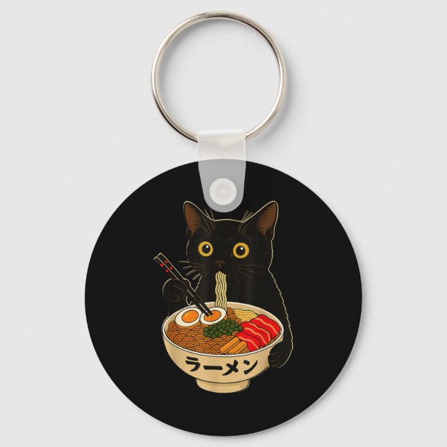 Porte-clés Kawaii Cat Eating Ramen Noodles Funny Anime Gift G (Recto)
