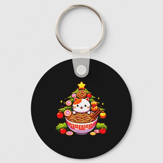 Porte-clés Kawaii Christmas Cat Ramen Christmas Tree Holiday  (Recto)