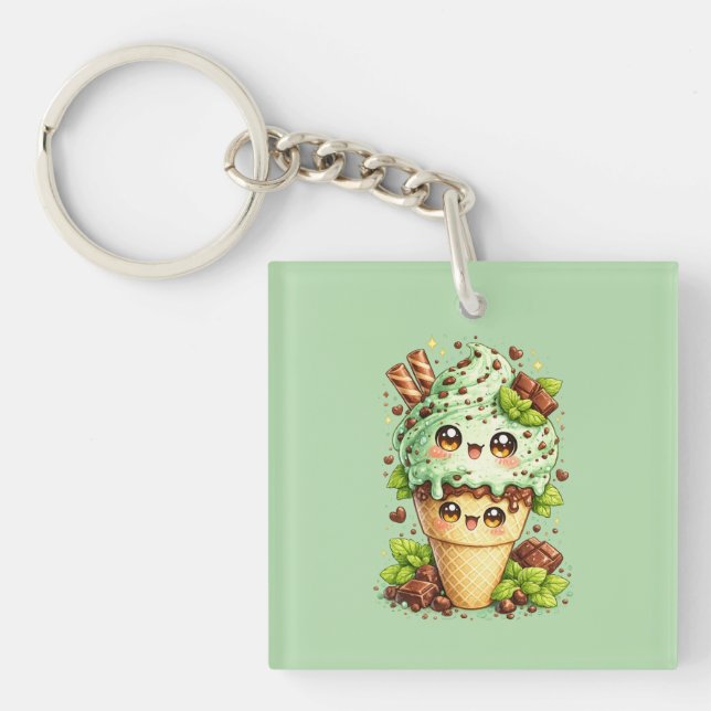 Porte-clés Kawaii Cône de Glace à la Menthe et aux (Devant)