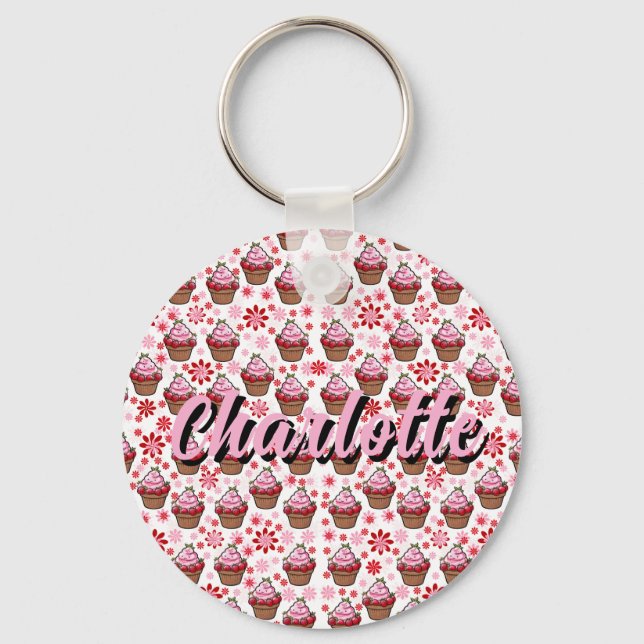 Porte-clés Kawaii Cupcake Design - Illustration de dessert mi (Recto)
