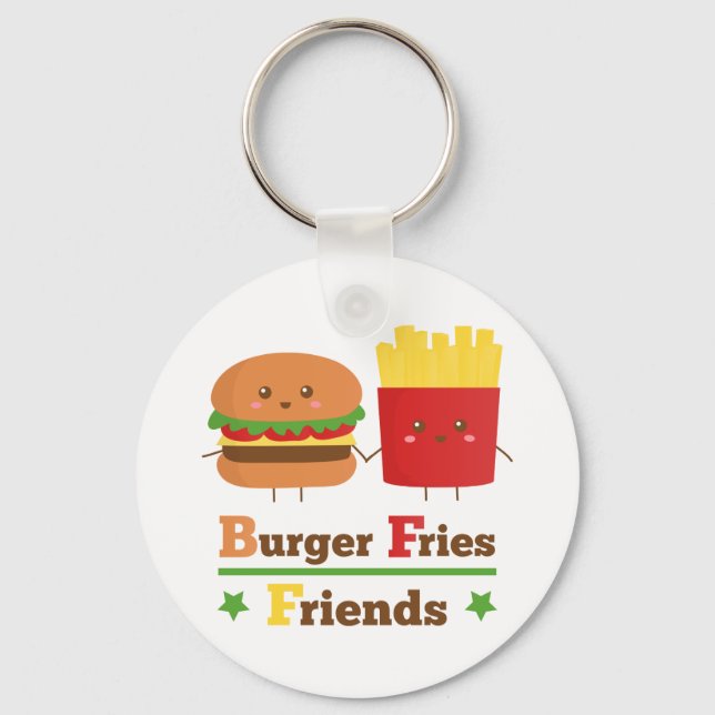 Porte-clés Kawaii Dessin Animé Burger Frites Amis Meilleure A (Recto)