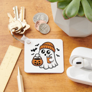 Porte-clés Kawaii Fantôme d'Halloween Chapeau Orange Esprit d