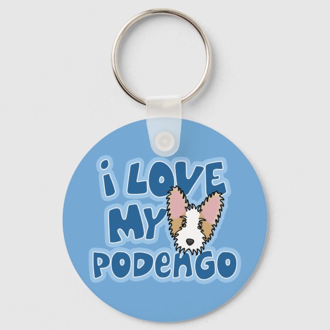 Porte-clés Kawaii J'Aime Mon Podengo Portugais (Recto)