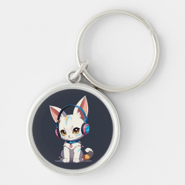 Porte-clés Kawaii Kitten dans casque élégant (Devant)