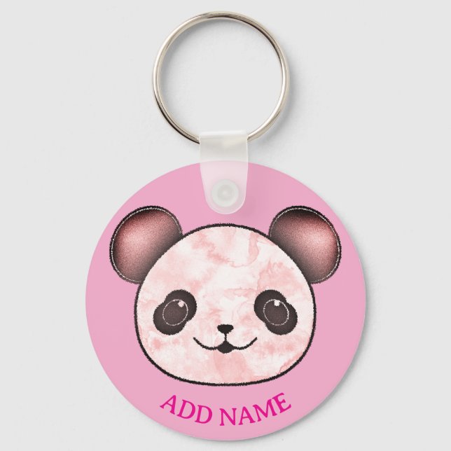 Porte-clés Kawaii Panda Dessin En Rose (Verso)