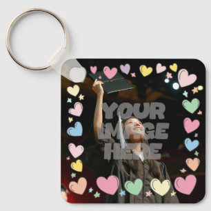 Porte-clés Kawaii Pastel Coeurs Photo Frontière Personnalisab