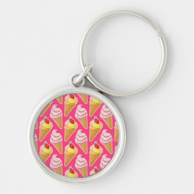 Porte-clés Kawaii pink pattern with strawberry ice cream  (Devant)